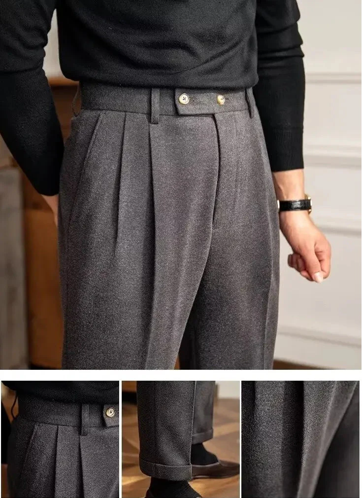 Men Classic Italian Naples Style Pants | Suit Pants | High Waisted | Straight Fit | Formal Business Pants | Thick Trousers
