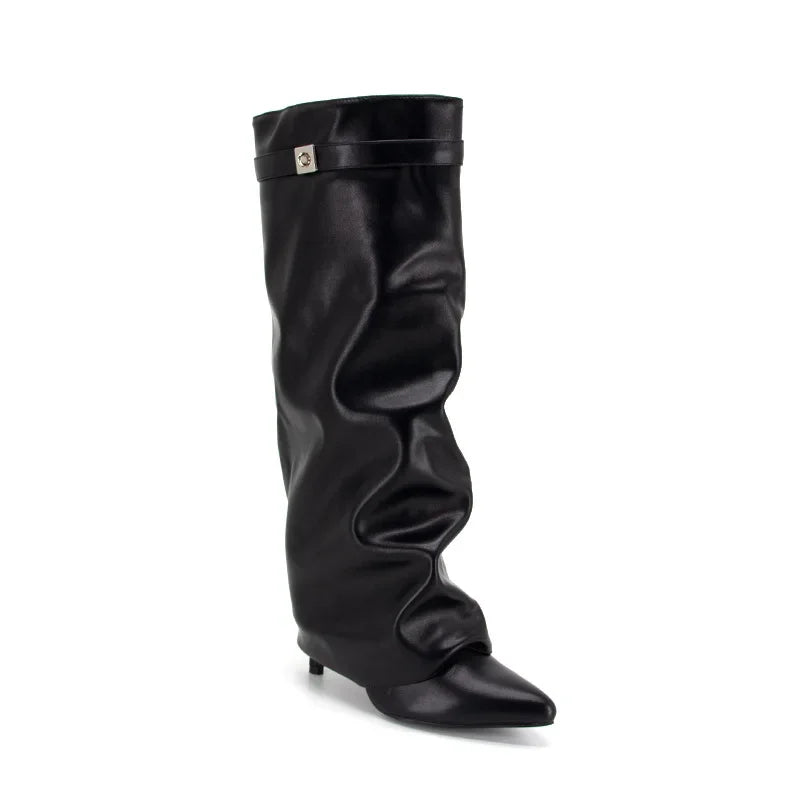 Women Leather Black Boots | High Heel | Knee-Length Boots