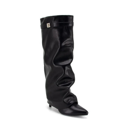 Women Leather Black Boots | High Heel | Knee-Length Boots