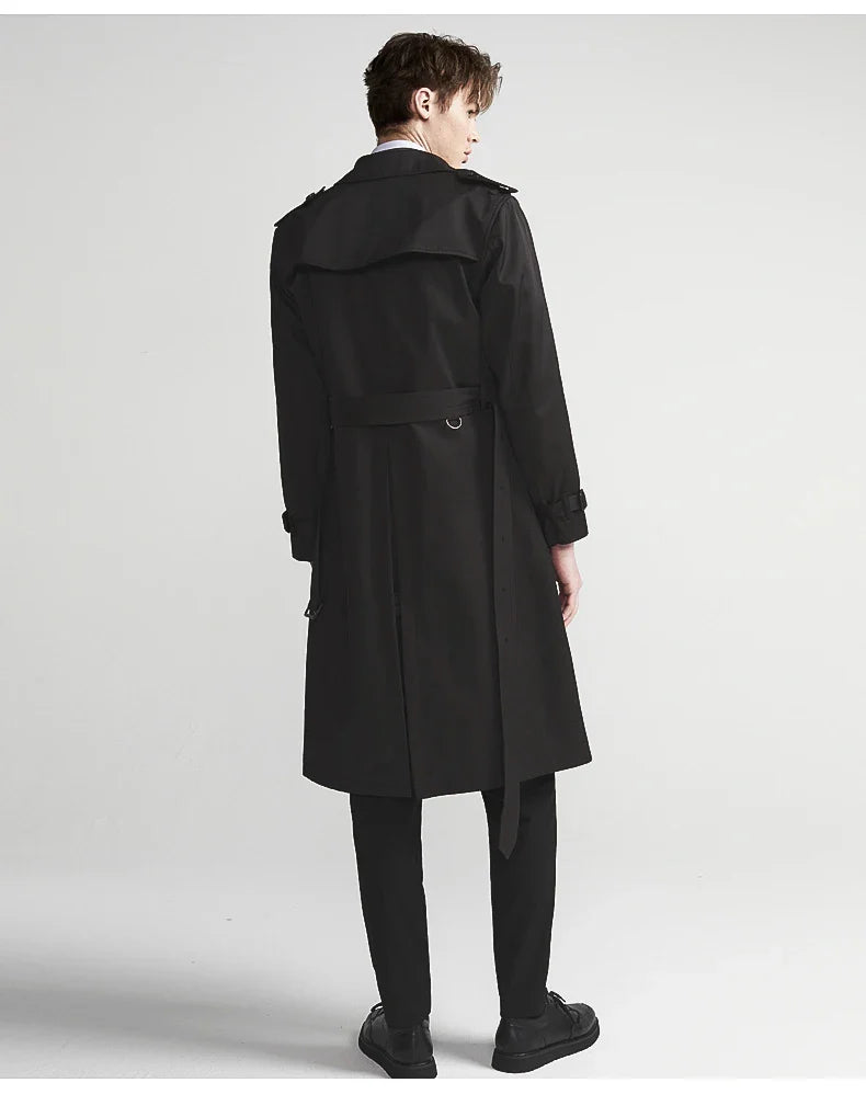 Men Long Trench Coat with Belt | Double Breasted | Elegant | Luxury British Style | Overcoat | Long Coat