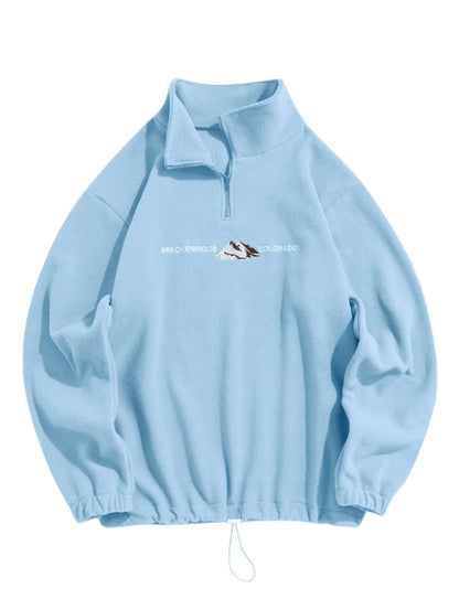 Unisex Quarter Zip Polar Fleece Sweatshirt | Embroidered Sweatshirt Light Blue