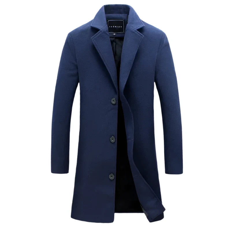 Men Winter Wool Blend Coat | Casual Business Jacket Navy