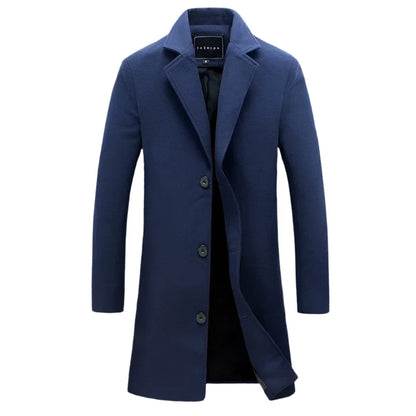 Men Winter Wool Blend Coat | Casual Business Jacket Navy