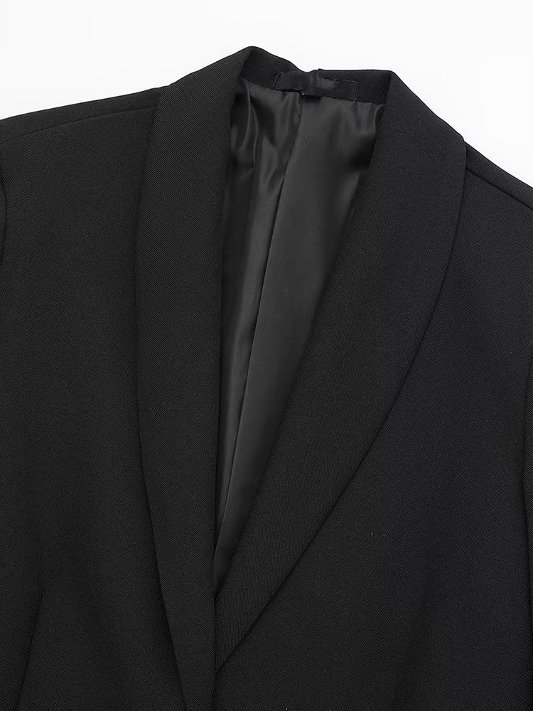 Women Satin Black With Feather Blazer Jacket | Vintage | Notched Neck