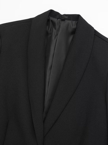 Women Satin Black With Feather Blazer Jacket | Vintage | Notched Neck