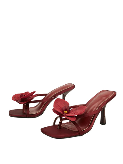 Women Square Toe Flower Heels | Flora | Sandals | Summer | Vacation Red