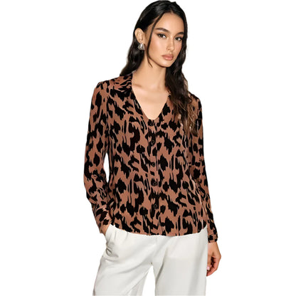 Women Leopard Print Shirt | V-Neck Cuff Sleeve Shirt | Cheetah Print