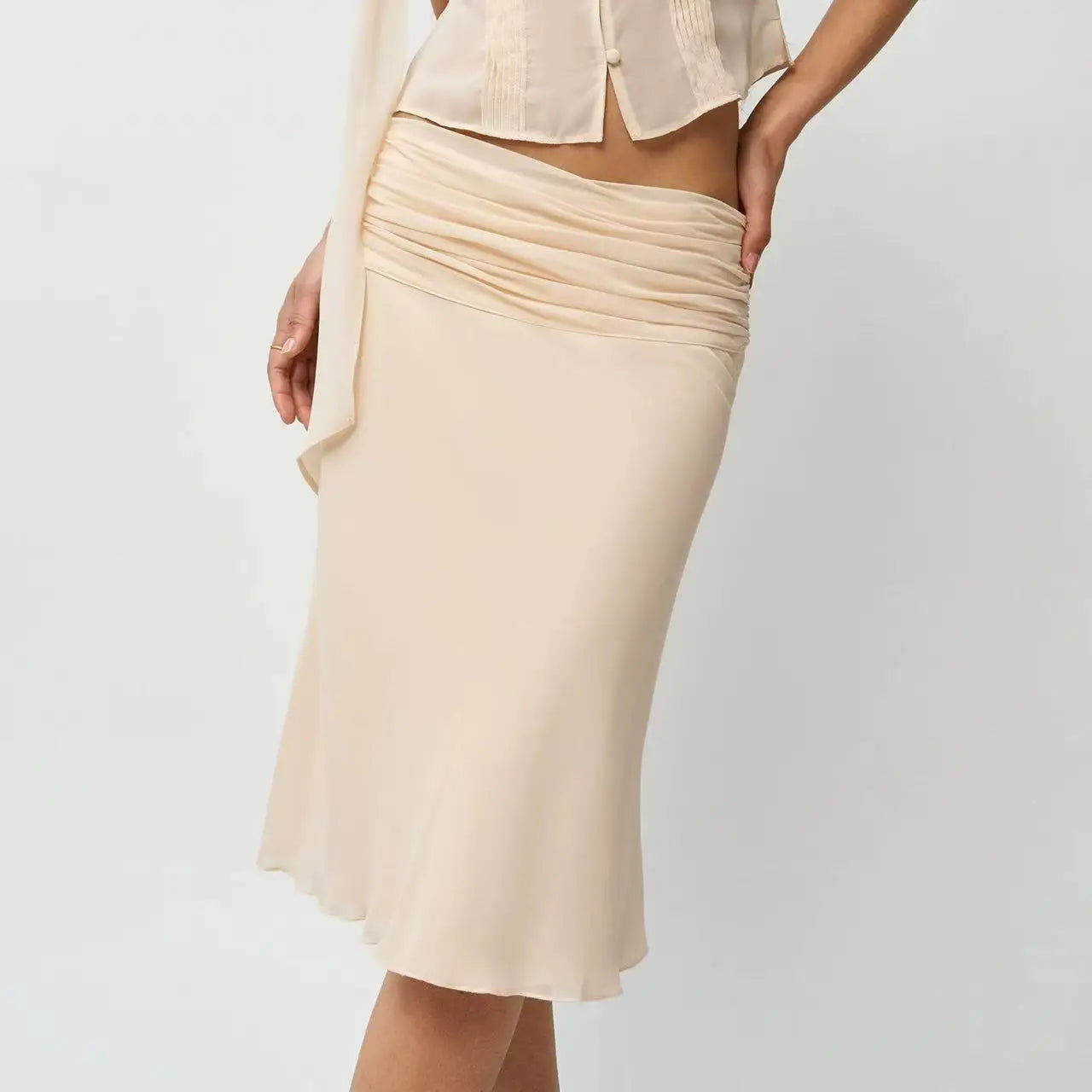 Women Summer Set | Chiffon Top | Chiffon Skirt | Midi Skirt | Short Top | Waist Cinching