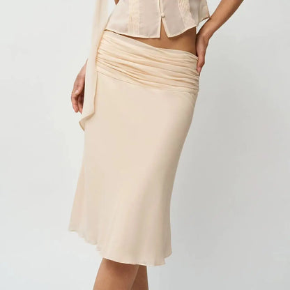 Women Summer Set | Chiffon Top | Chiffon Skirt | Midi Skirt | Short Top | Waist Cinching