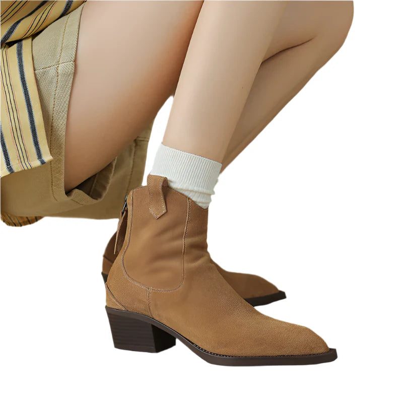 Women Suede Chelsea Boots | Pointed Toe Ankle Boots | Cowgirl Boots | Pointy Toe Wedge Heel