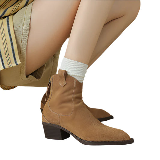 Women Suede Chelsea Boots | Pointed Toe Ankle Boots | Cowgirl Boots | Pointy Toe Wedge Heel