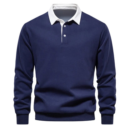 Cotton Polo Neck Sweatshirt for Men | Casual Collared Sweatshirt Navy