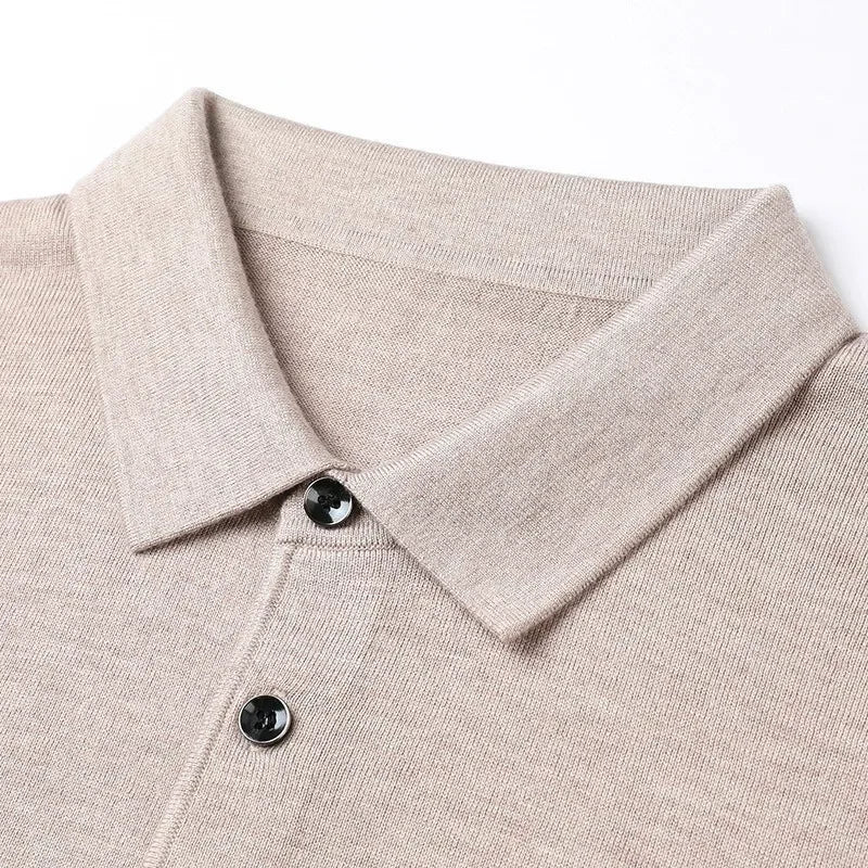 Men Pure Wool Sweater | Polo Knitted Pullover | Warm