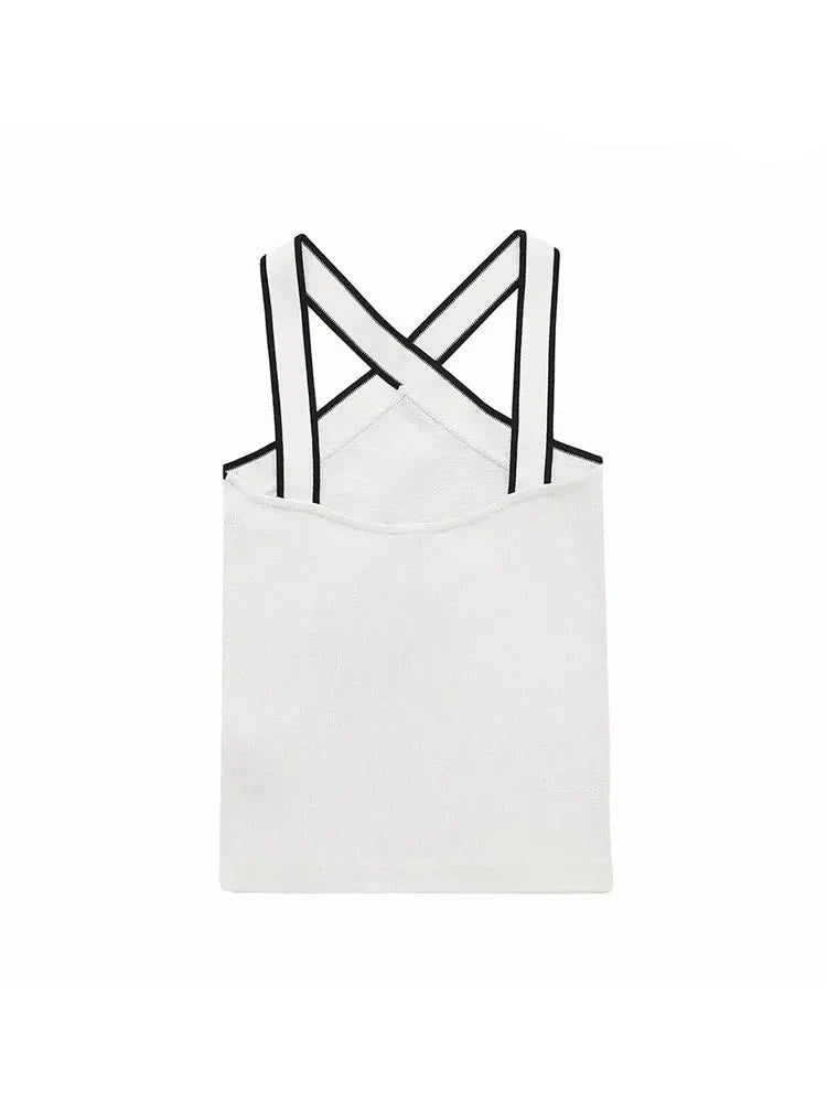 Women Knitted Criss-Cross Top | Backless Cross Straps Knit Tank Top