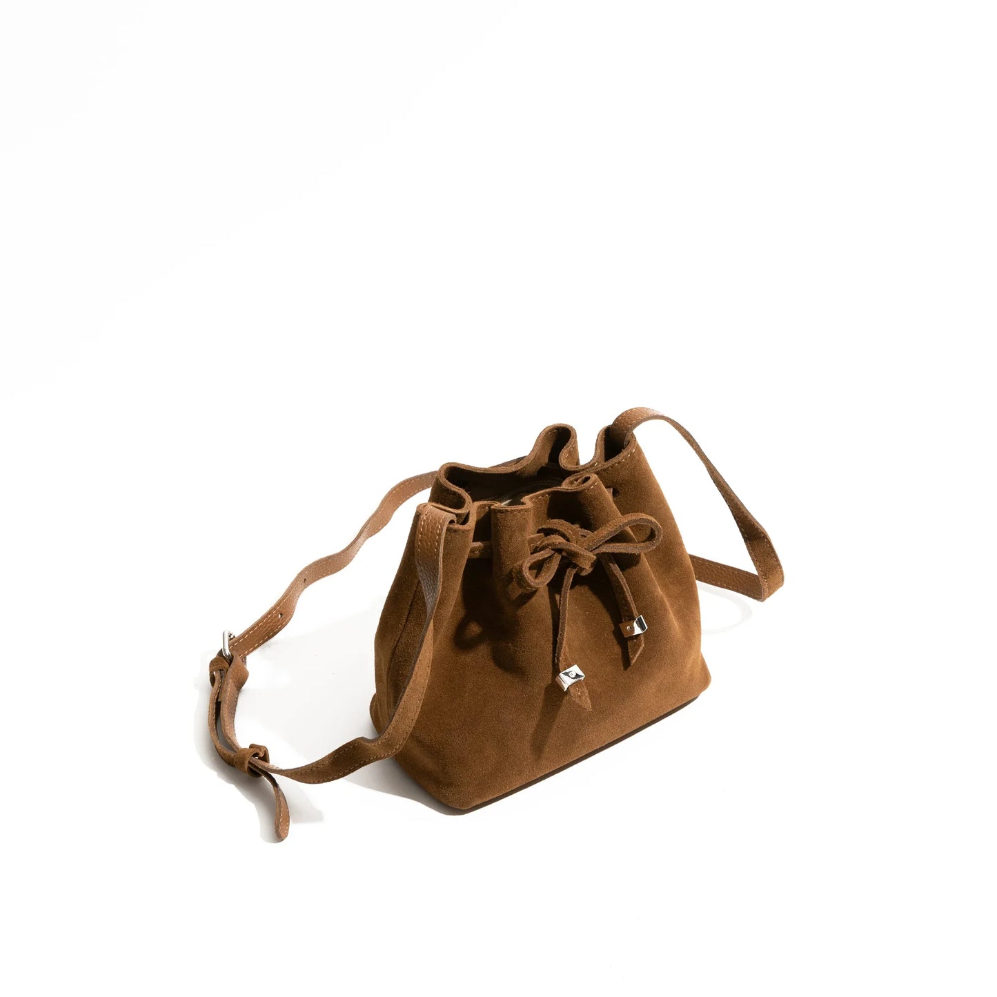 Women Suede Bucket Bag | Pleated Drawstring Bag