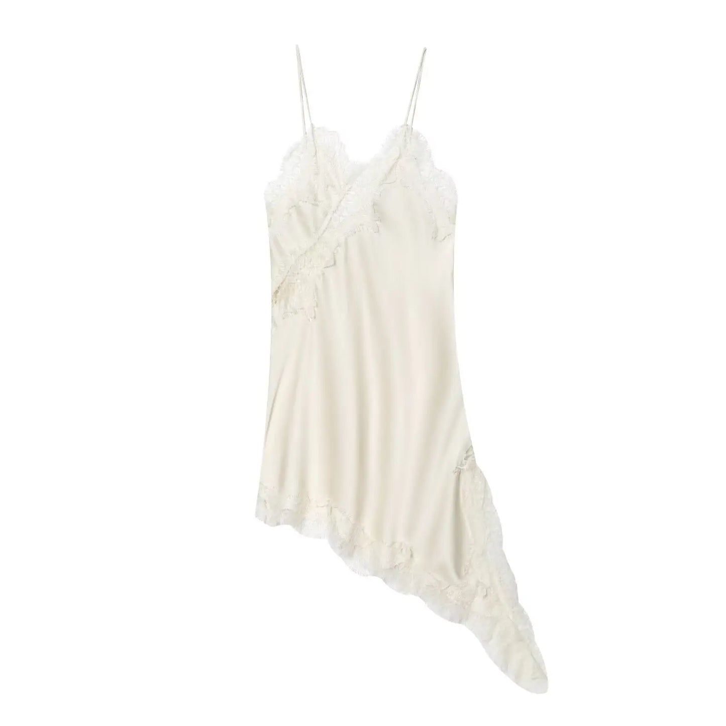 Women Satin Short Sling Dress | Sleeveless | Backless | Asymmetric Party Dress | Summer White