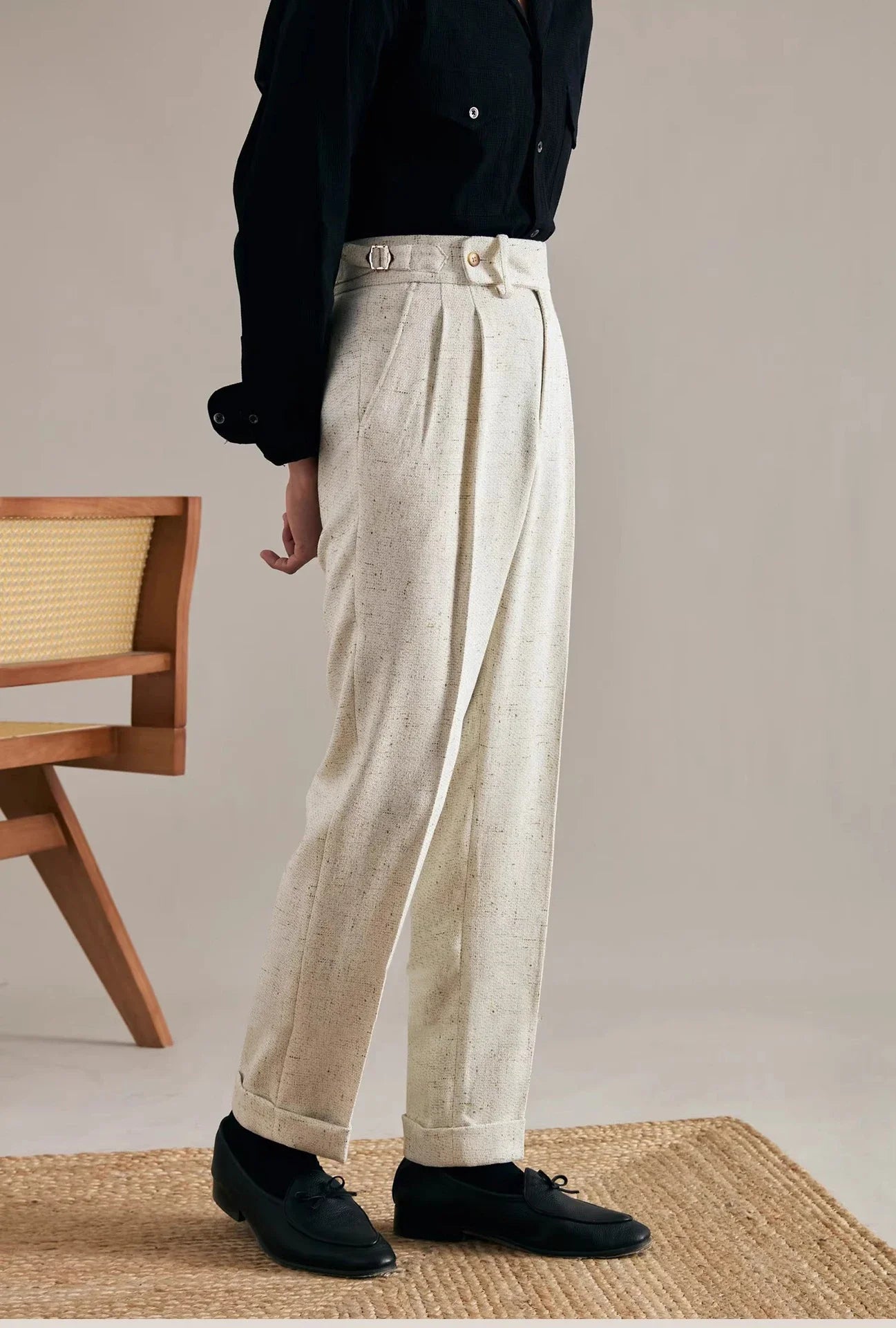 Men Linen British Style Naples Pants | Business Casual | High Waist | Straight