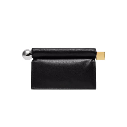 Women Leather Rolled-Up Clutch Bag | Versatile | Folding Clutch | Chain Single-Shoulder Bag | Crossbody Bag Black