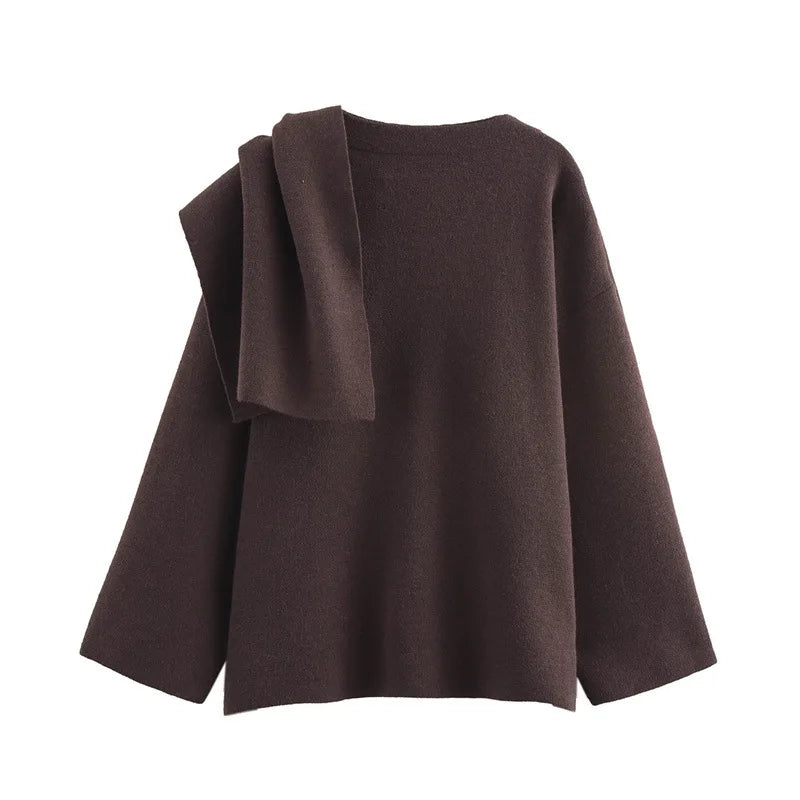 Women Asymmetric Scarf Short Knitted Jacket | Thick