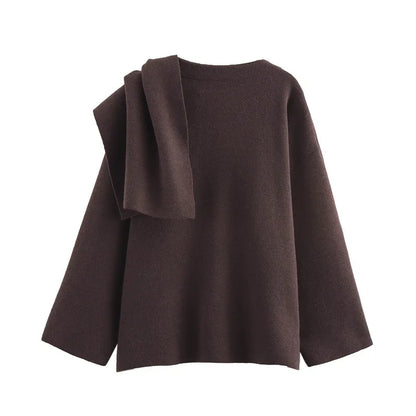 Women Asymmetric Scarf Short Knitted Jacket | Thick