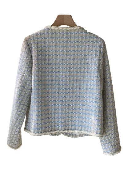 French Vintage Small Tweed Coat Women | Casual Outwear