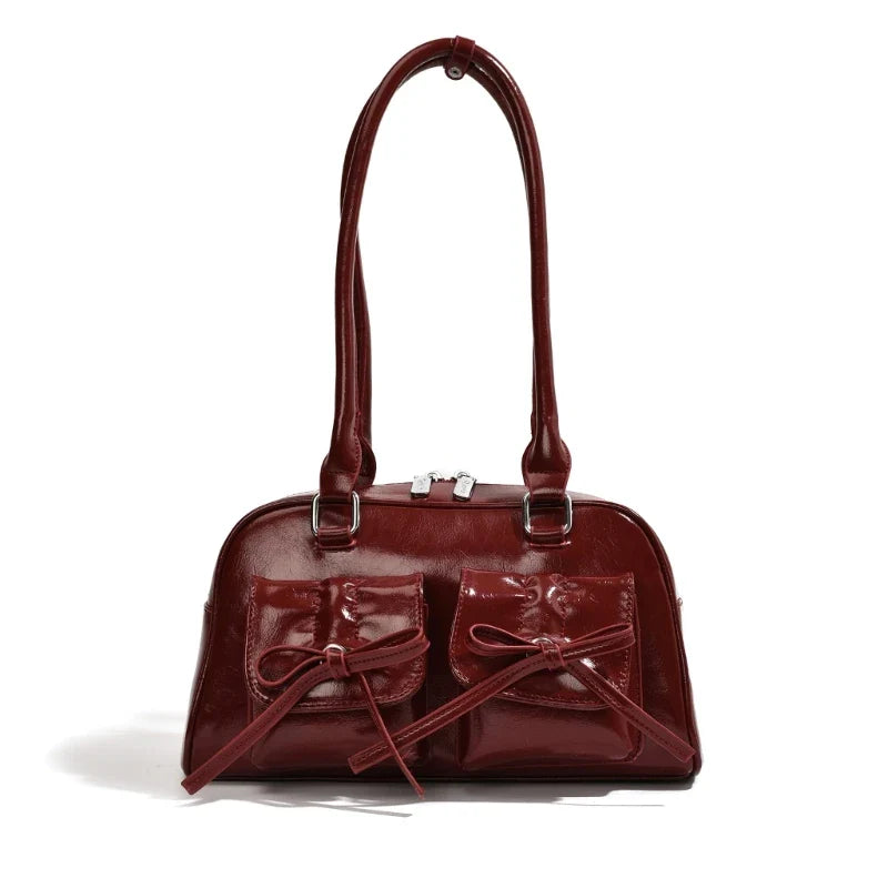 Women Bowknot Shoulder Bag Burgundy
