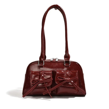 Women Bowknot Shoulder Bag Burgundy