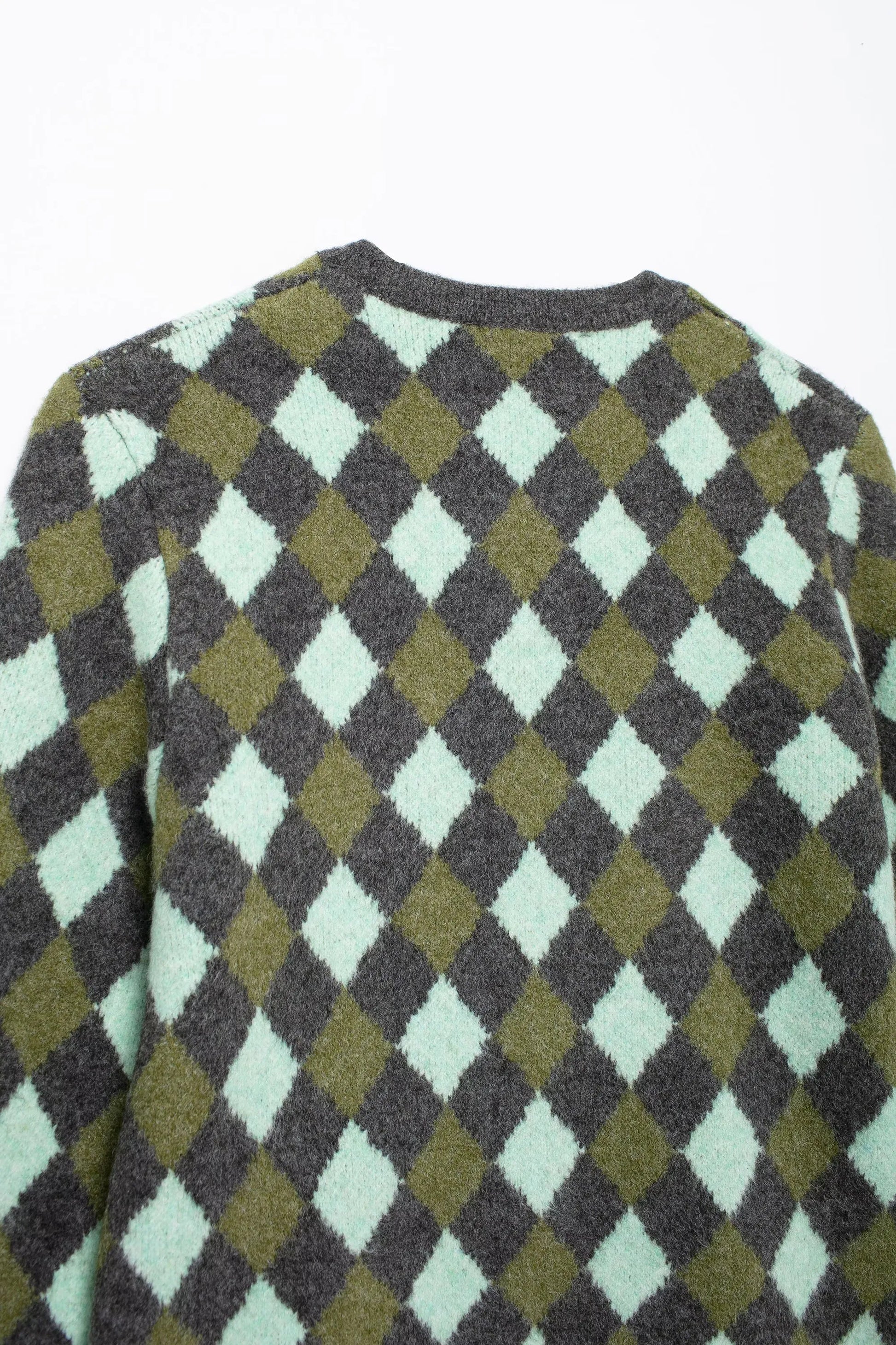 Women Vintage Argyle Sweater | Long Sleeve | Pockets | Knitted Cardigan