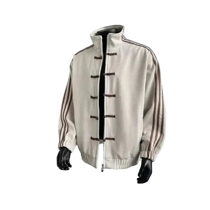 Unisex Baseball Jacket | Button Design | Spring | Autumn | Stand Collar | Sporty | Open Cardigan Gray White