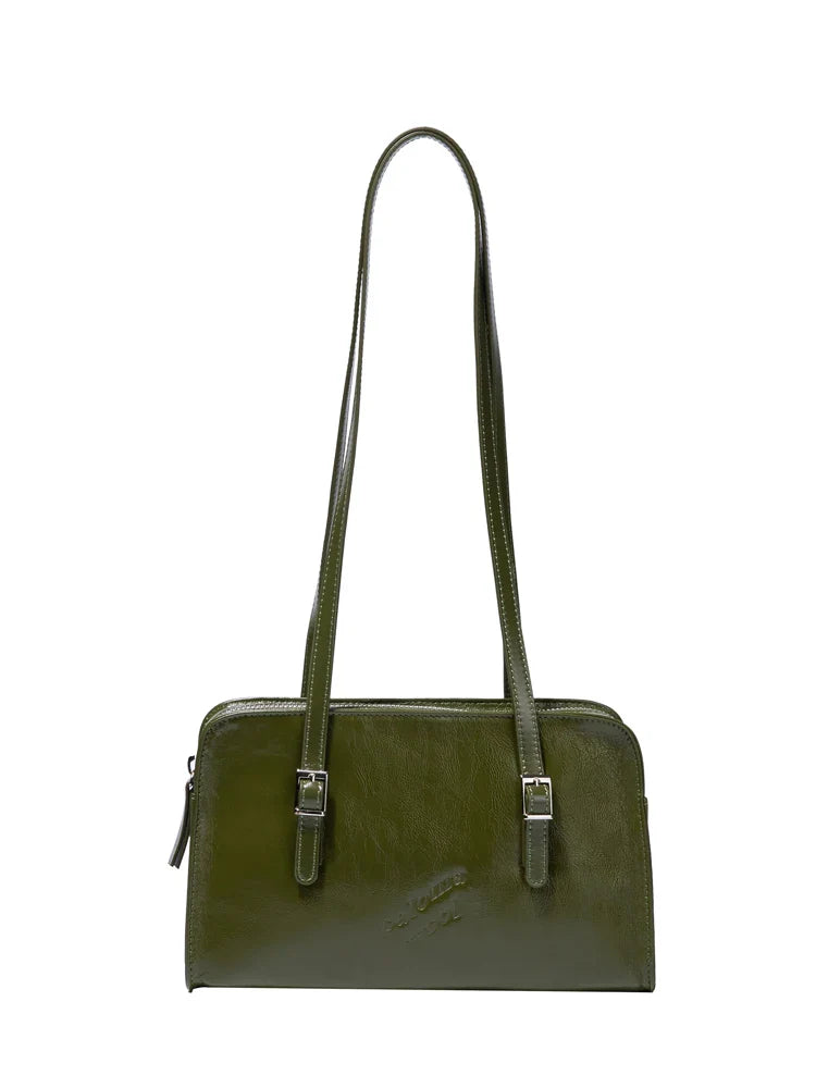 Women Leather Cylindrical Bag green
