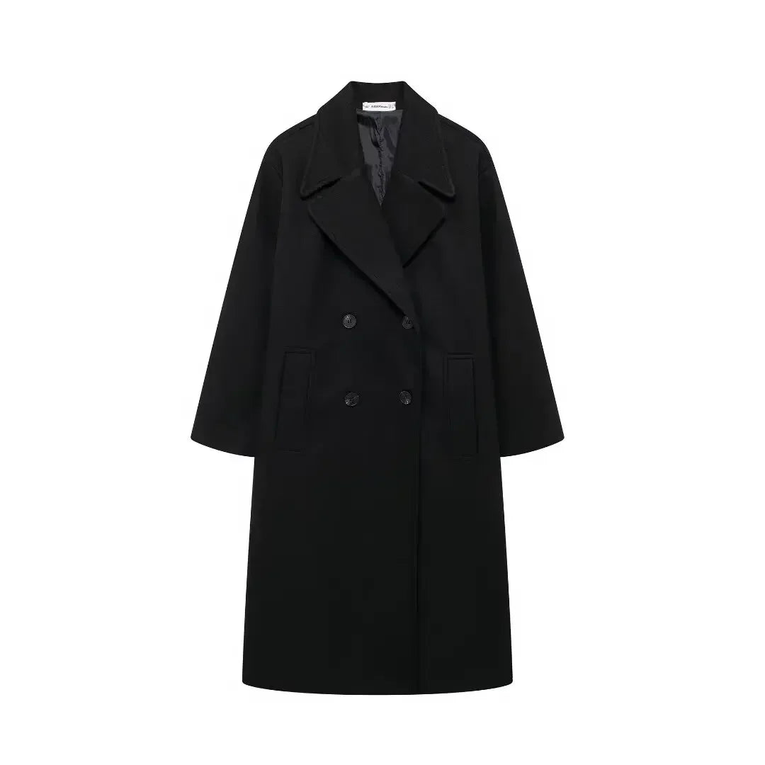 Women Wool Blend Warm Long Coat Jacket | Long Winter Trench Overcoat black
