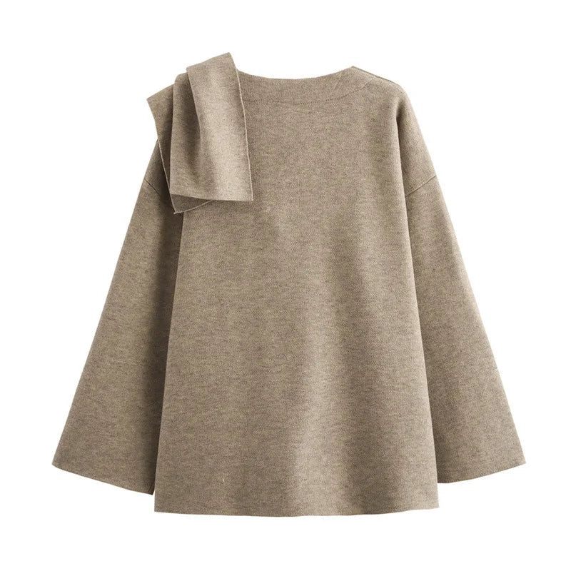 Women Asymmetric Scarf Short Knitted Jacket | Thick