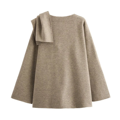 Women Asymmetric Scarf Short Knitted Jacket | Thick
