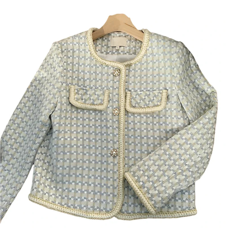 French Vintage Small Tweed Coat Women | Casual Outwear