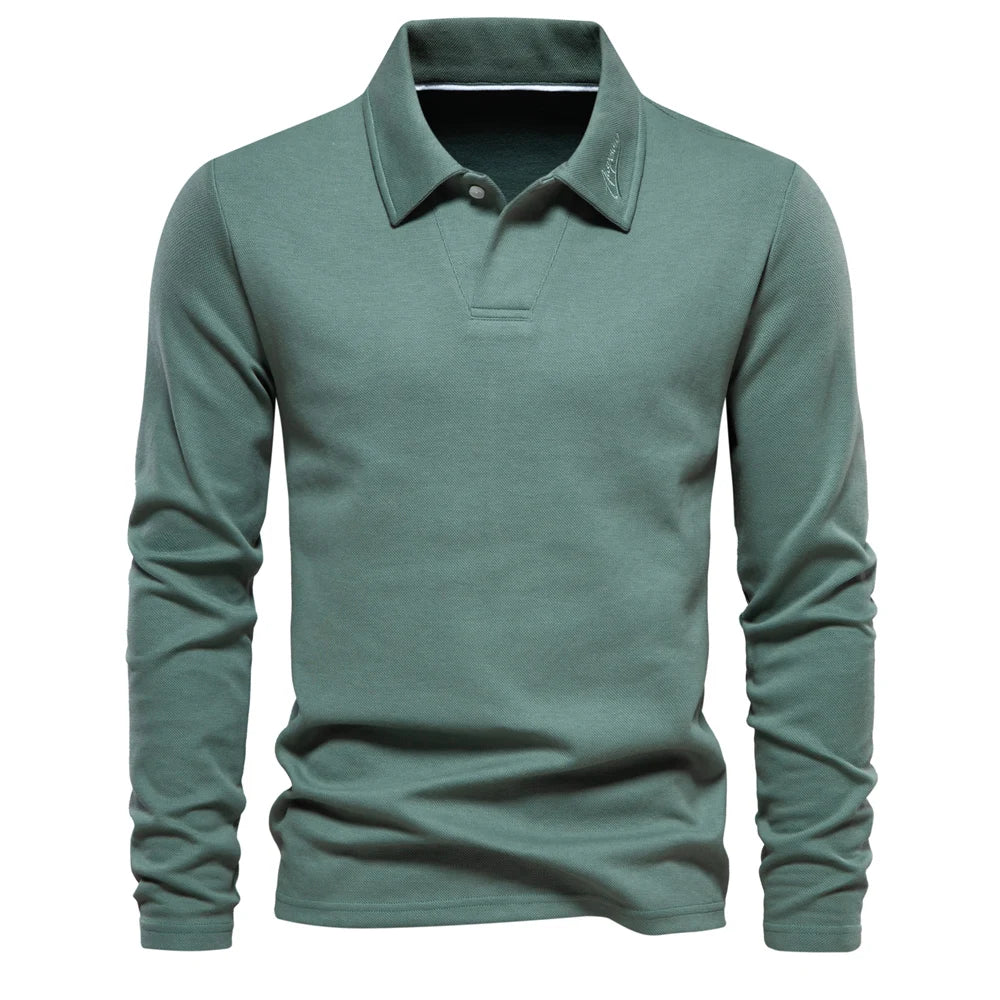 Men's Full Sleeves Polo Shirt | Luxury Golf Polo Shirt | Turn Down Collar Green