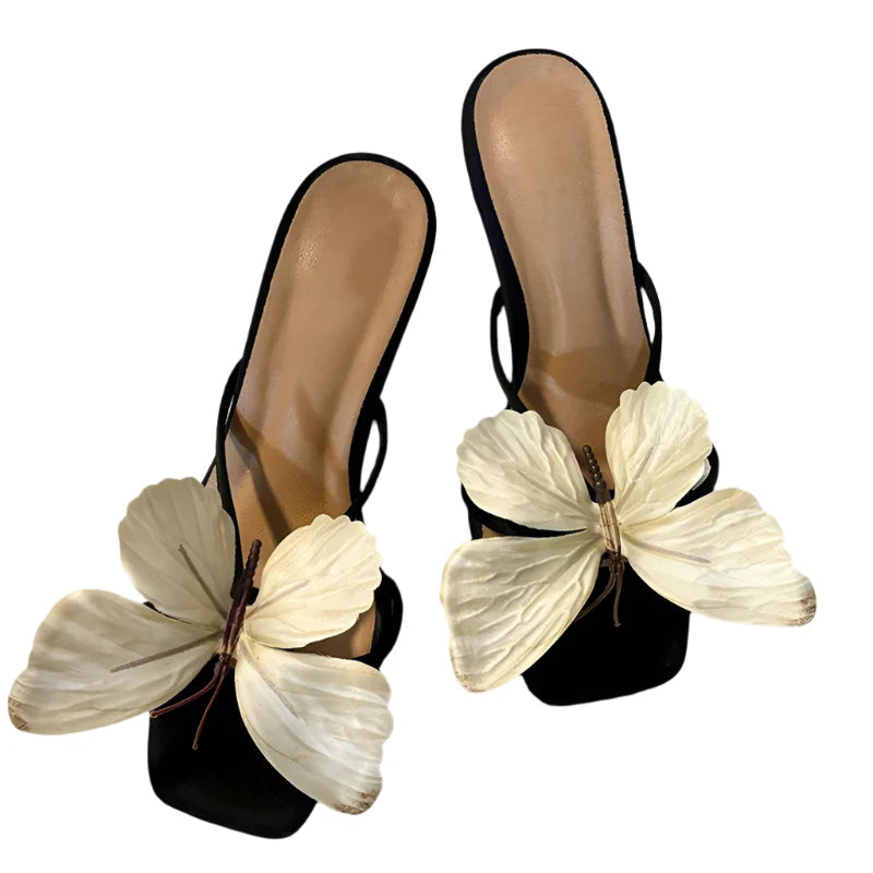 Women Summer Butterfly-Knot Slippers | Thick Heel Dress Slides | Summer Sandals