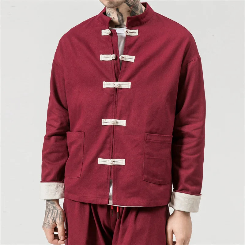 Men Tang Suit Jacket | Linen Top | Long Sleeve