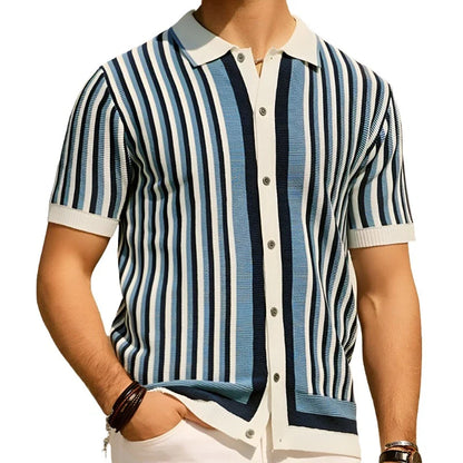 Men Summer Polo Shirt | Men Knit Polo Shirt | Short Sleeve Button Down Blue