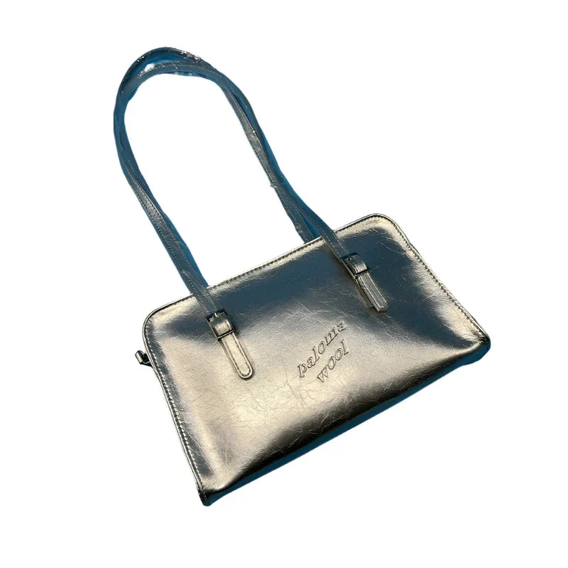Women Leather Cylindrical Bag Silver