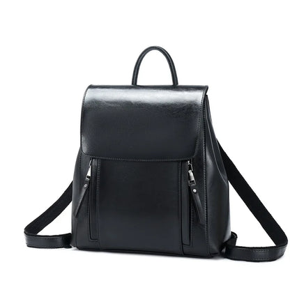 Women Square Genuine Leather Backpack | Anti-Theft Shoulder Bag Black