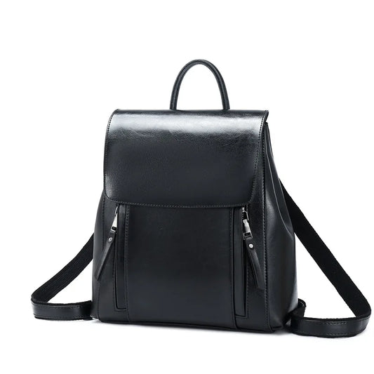 Women Square Genuine Leather Backpack | Anti-Theft Shoulder Bag Black