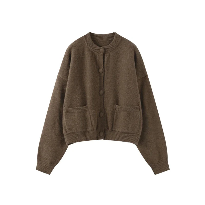 Women Knitted Sweater | Round Neck | Long Sleeve Sweater | Single Breasted