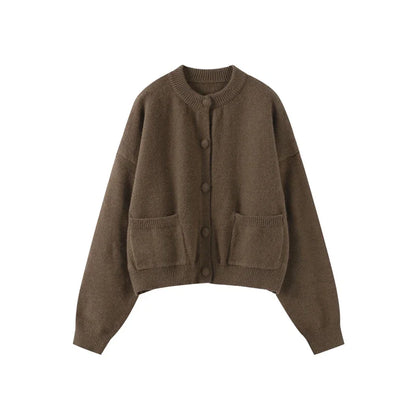 Women Knitted Sweater | Round Neck | Long Sleeve Sweater | Single Breasted