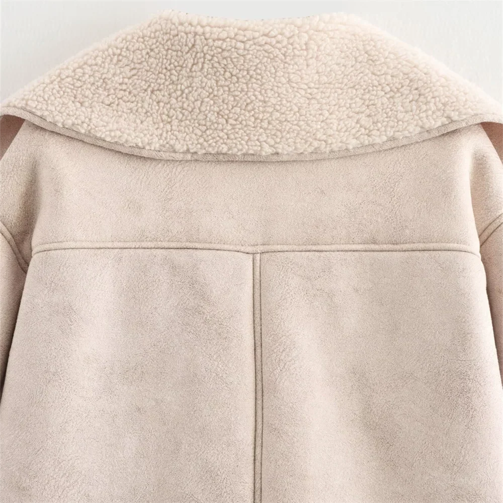 Women Loose Double Sided Collar Long Sleeve Warm Fur Jacket | Shearling Jacket