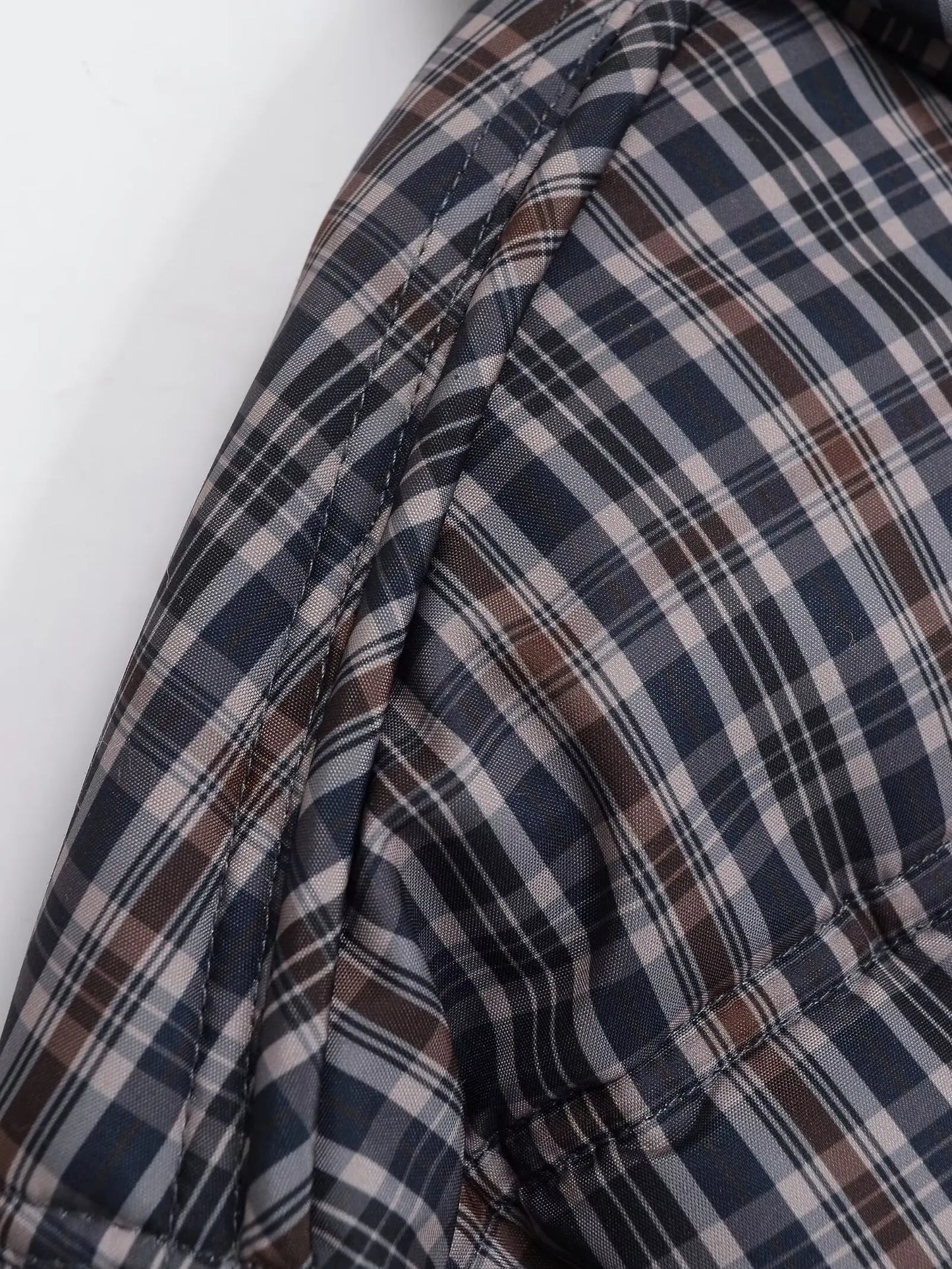 Women Plaid Puffer Jacket | Stand-Collar | Padded | Warm | Check | Parkas Jacket