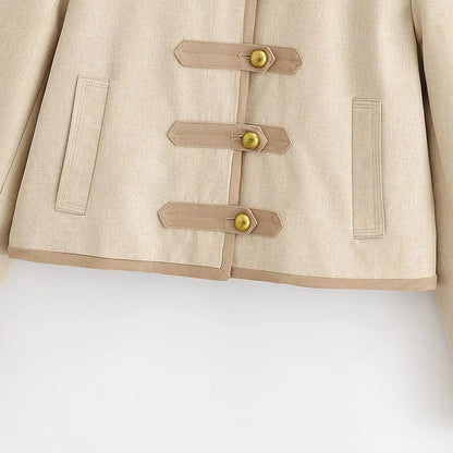 Women Buttoned Napoleon Jacket | Long Sleeves | Vintage | Cropped Coat | Military Jacket