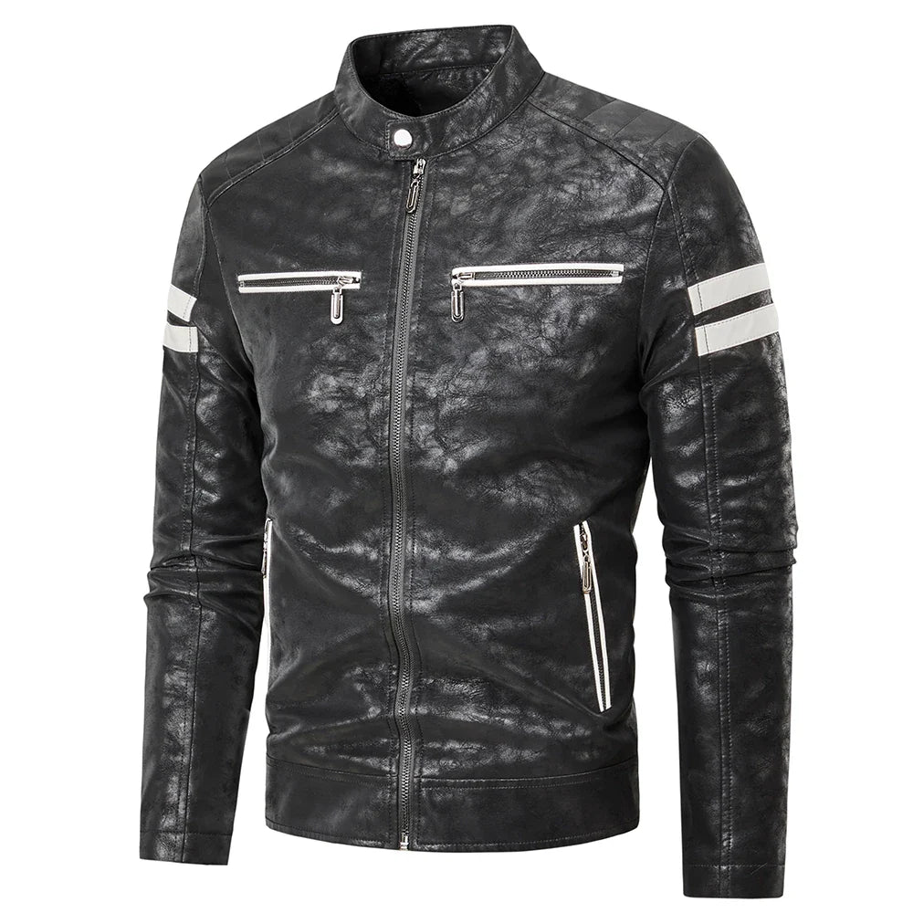 Men Casual Vintage Leather Jacket | Motor Biker Pocket Jacket Black 2