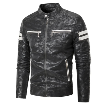 Men Casual Vintage Leather Jacket | Motor Biker Pocket Jacket Black 2