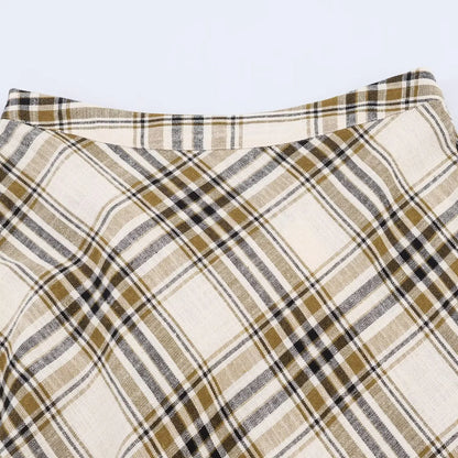 Women Vintage Asymmetric Plaid Skirt | Long Skirt | Spring | A-Line | High Waist