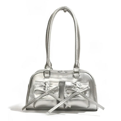 Women Bowknot Shoulder Bag Silver